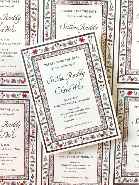 Patterned Save the Date inspired by Indian Mughal art, wedding stationery