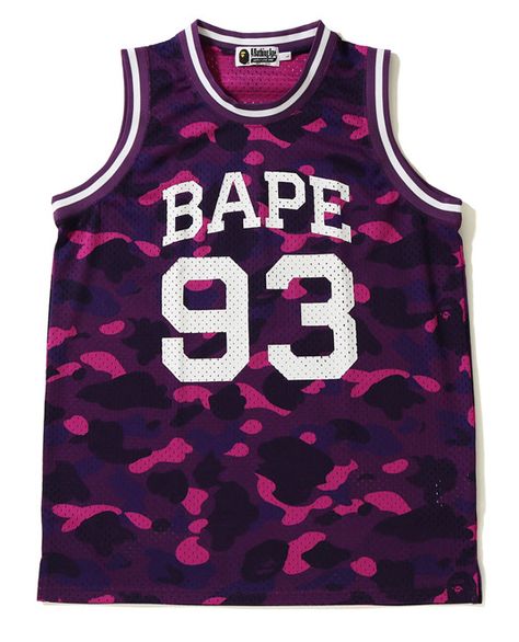 BAPE COLOR CAMO BASKETBALL TANK TOP PURPLE. #bape #cloth Jersey Basket, Boondocks Drawings, Basketball Tank Tops, Bape Men, Nba Jerseys, Big Tshirt, Relaxed Outfit, Tank Top Outfits, Purple Tank Top