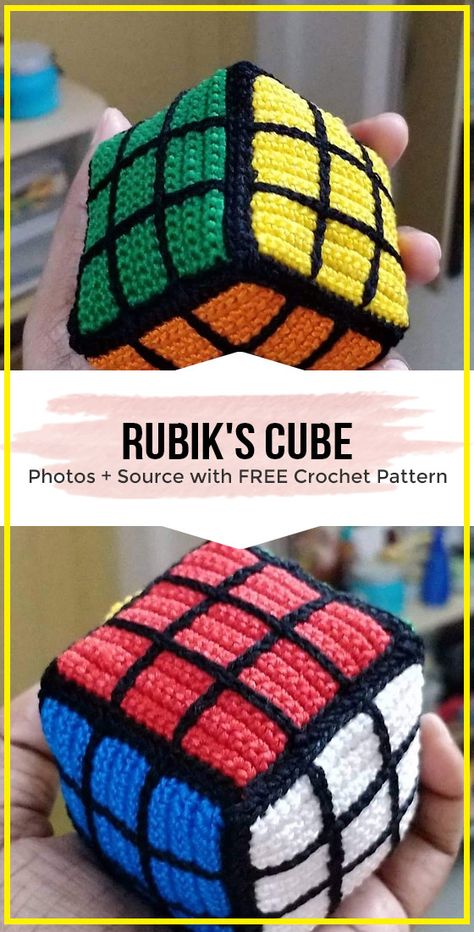 Amigurumi Rubik's Cube free pattern #crochet #Amigurumi  via @shareapattern.com Crochet A Cube, Crochet Rubiks Cube Patterns, Rubiks Cube Crochet, Crochet Rubix Cube, Crochet Cube Pattern, Easy Crochet Amigurumi For Beginners, Video Game Crochet Patterns Free, Tetris Crochet, Crochet Cube