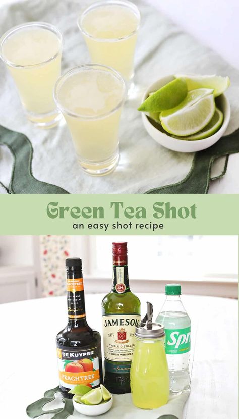 Green Tea Shot - A Beautiful Mess Easy Shot Recipes, Homemade Sour Mix, Long Island Iced Tea Recipe, Cake Mix Cobbler, Homemade Margaritas, Girly Drinks, Green Tea Drinks, Shots Alcohol, Sour Mix