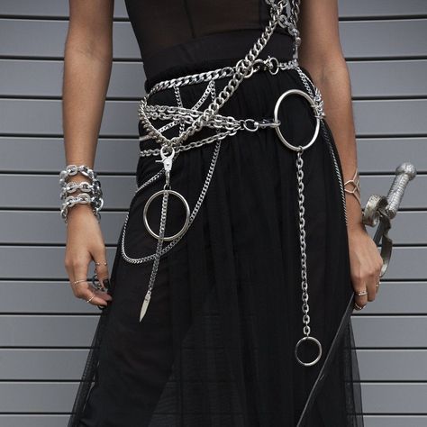 *25" Belt with 9" Drop (Sizes Available) *Stainless Steel Chain *Handmade in LA Chain Outfit, Chain Clothes, Punk Style Outfits, Chain Harness, Body Accessories, Concept Clothing, Badass Style, Chain Belts, Chain Fashion