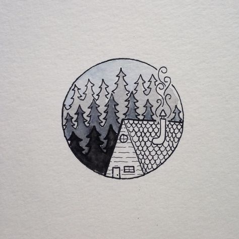 Last little doodle for the night before heading to bed. Water color painting is a great way to relax. #drawing #art #penandink #micron #watercolor #painting #cabin #aframe #forest #pnw #upperleftusa #portland #oregon #camping #campvibes #design #tattodesign #tattoo #graphicdesign #illustration #illustree #doodle #doodling #sketchbook #doodles by david_rollyn Relax Drawing, Oregon Camping, Sketchbook Doodles, Doodles Ideas, Drawing Doodles, Doodle Tattoo, House Illustration, Little Doodles, Color Painting