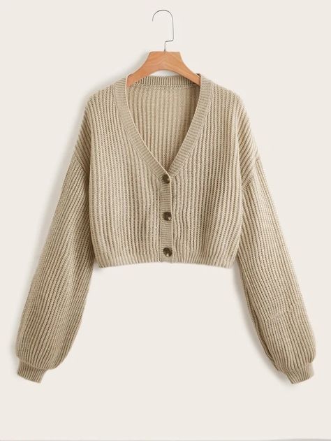 Plain Cardigan, Shein Sweater, Cardigan Beige, Rib Knit Cardigan, Cropped Knit Sweater, Cropped Pullover, Knitting Women Cardigan, Cute Cardigans, Sweater Crop