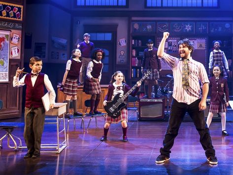 Photo 2 of 11 | Alex Brightman as Dewey Finn, Dante Melucci as Freddy and Evie Dolan as Katie in School of Rock. | School of Rock: Show Photos | Broadway.com School Of Rock Broadway, Dewey Finn, School Of Rock Musical, Alex Brightman, New York Broadway, Theatre Problems, Musical Theatre Broadway, Theatre Shows, School Of Rock