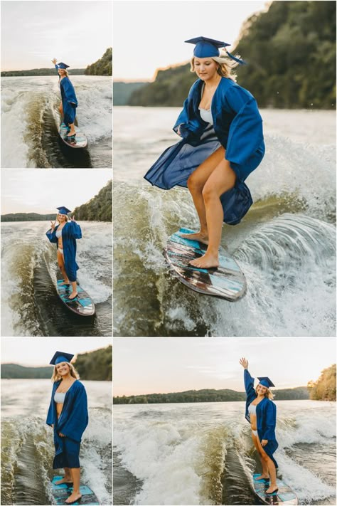 Wakeboard Senior Pictures, Senior Portraits Cap And Gown, River Senior Pictures, Dancer Senior Pictures, Cap And Gown Portraits, Senior Pictures Water, Lake Senior Pictures, Casual Senior Pictures, Swimming Senior Pictures