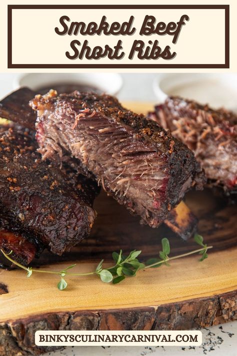 Smoked Beef Short Ribs - Binky's Culinary Carnival Smoked Beef Short Ribs, Beef Short Ribs Recipe, Smoked Beef Ribs, Big Green Egg Recipes, Green Egg Recipes, Beef Short Rib Recipes, Short Ribs Recipe, Smoked Beef, Ribs Recipe