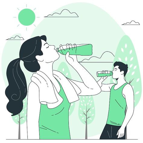 Stay Hydrated Illustration, Healthy Person Drawing, Healthy Life Illustration, Anime Yoga, Health Day Poster, Wellness Illustration, Water Concept, Protein Water, Drinking Enough Water