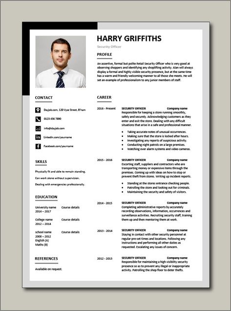 Immediately download this Free Security Officer CV template. Ideal for any Corporate, Retail or Building security jobs. It is in Microsoft Word (DOC) format, easy to edit, printable and can be fully customised. #CV #template #Resume #Free #Job #application #MS #Word #Corporate #Retail #Building #Bank #Guard Cv For Security Guard, Ali Hammuda, Free Cv Template, Cv Templates Free Download, Free Cv Template Word, Retail Building, Best Cv Template, Cv Example, Modern Cv Template