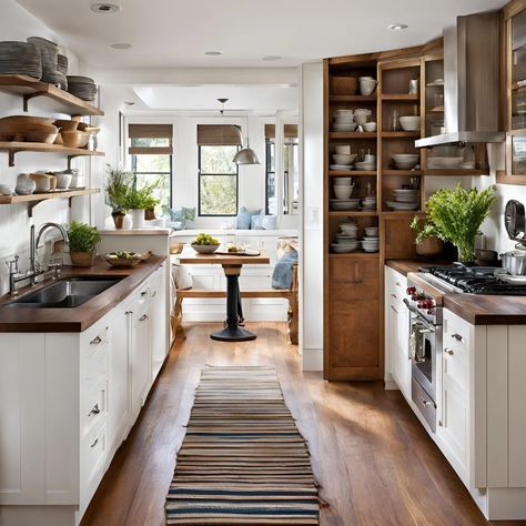 Galley Kitchen Layout Floor Plans, Kitchen With Natural Wood, Farmhouse Galley Kitchen Ideas, Small Galley Kitchen Ideas, Modern Galley Kitchen Ideas, Galley Kitchen Ideas Narrow, Modern Galley Kitchen, Small Galley Kitchen Remodel, Open Galley Kitchen