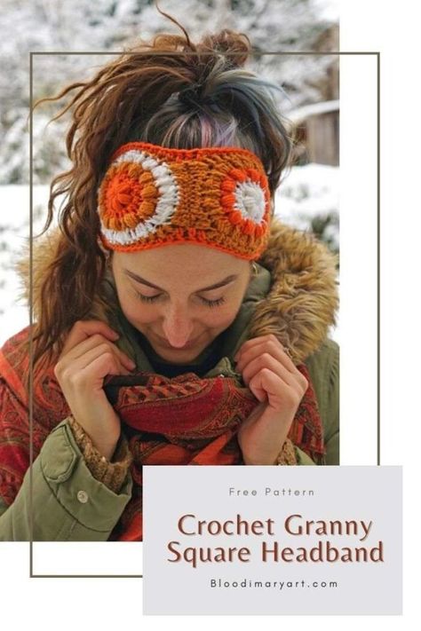 Granny Square Headband Crochet Pattern, Granny Stitch Headband, Granny Square Ear Warmer, Granny Square Headband Pattern, Crochet Granny Square Ear Warmer, Crochet Granny Square Headband, Granny Square Headband, Vintage Crochet Ear Warmer, Winter Crochet Headband Ear Warmers