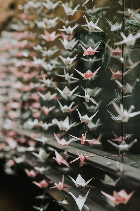 A Modern, Contemporary, Japanese Inspired Wedding at Devonshire Terrace in London | Love My Dress® UK Wedding Blog Japanese Inspired Wedding, Japanese Wedding Theme, Paper Crane Wedding, Asian Inspired Wedding, Japanese Party, Origami Birds, Japan Wedding, Origami Ornaments, Origami Wedding