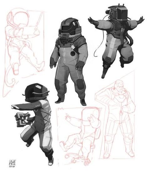 Astronaut Suit Concept Art, Astronaut Concept Art, Sci Fi Character Design, Space Suits, 캐릭터 드로잉, Concept Artist, Robot Design, Robots Concept, Robot Concept Art