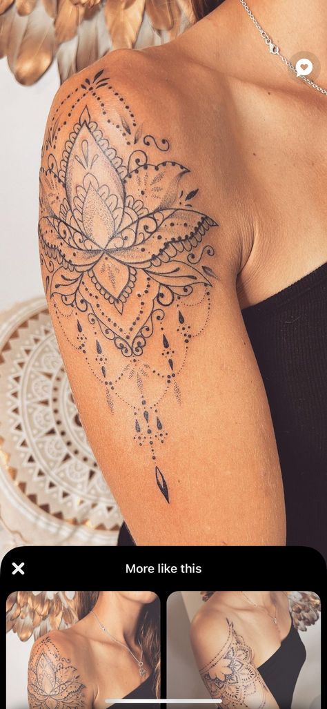 Big Upper Arm Tattoos Women, Lace Shoulder Tattoo, Mandala Tattoo Shoulder, Lace Sleeve Tattoos, Mandala Arm Tattoos, Mandala Tattoos For Women, Mandela Tattoo, Women's Shoulder Tattoo, Shoulder Cap Tattoo