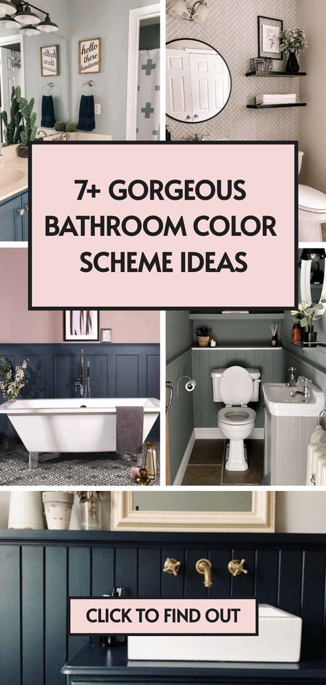 7 bathroom color scheme ideas Pink Blue And Grey Bathroom, Bathroom With Blue Ceiling, Bathroom Paint Colors With White Vanity Marble Countertops, Blue Paint Bathroom Ideas, Grey Bathroom Cabinets Color Palettes, Grey Bathroom Accent Colors, Bathroom Remodel Paint Color Schemes, Bathroom Towel Color Ideas, Grey Bathroom Color Schemes