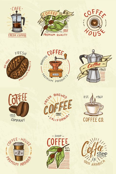 Logo For Coffee Shop Ideas, Coffee Shop Logos Ideas, Dog Cafe Design Ideas, Coffee Logo Inspiration, Vintage Coffee Design, Coffee Design Ideas Art, Cafe Shop Logo Design, Coffee Shop Logos Ideas Inspiration, Cafe Logo Inspiration