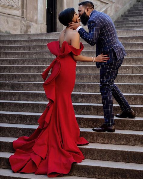 Blue Plaid Wedding, Couple Valentines Day Photoshoot, Anniversary Outfit, Anniversary Dress, African Weddings, Anniversary Photography, 21st Birthday Photoshoot, Red Mermaid, Munaluchi Bride