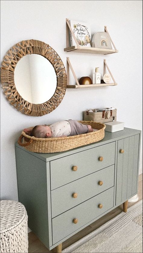 Boy Nursery Color Scheme, Green Baby Nursery, Baby Room Closet, Green Baby Room, Ikea Nursery, Baby Room Organization, Nursery Dresser, Baby Room Neutral, Baby Room Themes