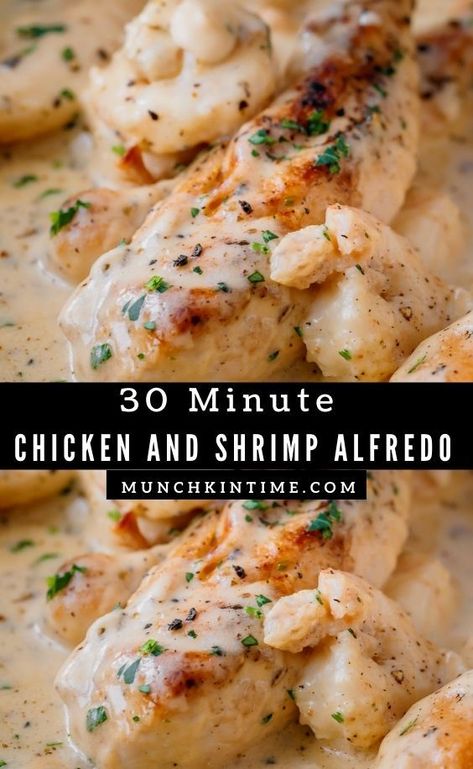 Creamy Chicken Shrimp Pasta, Shrimp Chicken Pasta Recipes, Shrimp And Chicken Alfredo Pasta, Chicken In Alfredo Sauce, Alfredo Sauce Recipe With Shrimp, Easy Chicken And Shrimp Alfredo, Creamy Garlic Shrimp Pasta Recipes Alfredo Sauce, Chicken And Shrimp Recipes Pasta, Shrimp White Sauce Pasta