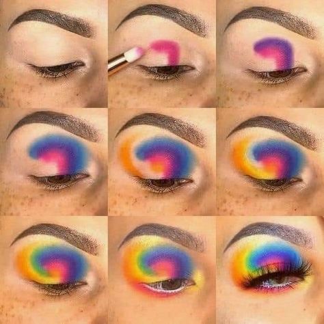 Festival Eye Makeup, Eyeshadow Designs, Sunset Makeup, Makeup Tutorial Step By Step, Pride Makeup, Halloween Eye Makeup, Rainbow Makeup, Makeup Tutorial Eyeshadow, Easy Makeup Tutorial