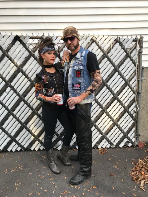 Biker Motorcycle Gang Couples Halloween Costume Motorcycle Halloween Costumes, Harley Davidson Couple Costume, Bikers Couple Costume, Biker Babe Costume, Biker Costume Women Halloween, Couples Biker Halloween Costumes, Biker Gang Outfit, Womens Biker Halloween Costume, Biker Couple Halloween Costume