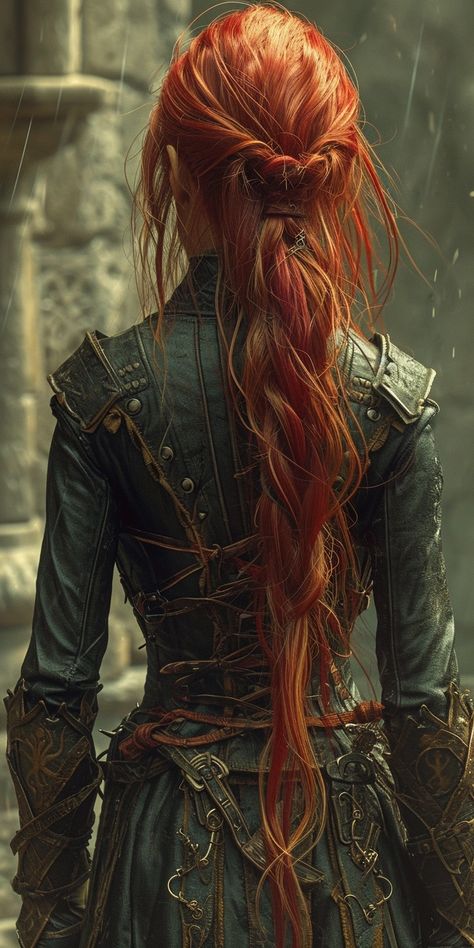 Created with Midjourney Ai #Character #Fantasy #Anime #cartoon #cyberpunk #sci-fi Whip Warrior Art, Red Head Fantasy Aesthetic, Red Head Fantasy Art, Auburn Hair Character Art, Red Hair Warrior Woman, Half Elf Rouge, Redhead Warrior Woman, Red Hair Fantasy Art, Female Character Inspiration Art