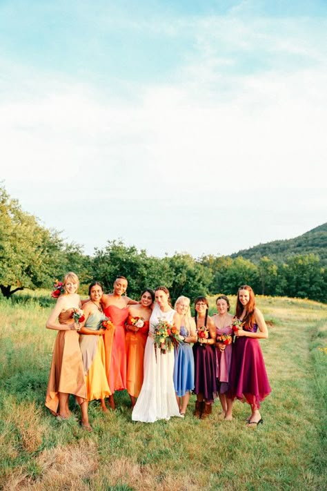 Bright Boho Bridesmaid Dresses, Eclectic Wedding Bridesmaids, Multicolored Bridesmaids Dresses Boho, Multicolored Bridesmaids Dresses Summer, Vibrant Wedding Colors Bridesmaid, Wildflower Wedding Bridesmaids Dresses, Wild Flower Wedding Theme Bridesmaid, Multicolor Bridesmaids, Bright Flowers Wedding Bridesmaids