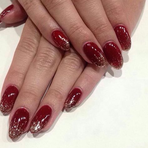 Dark Red Nails With Design Glitter, Red Nails Acrylic Sparkle, Bridal Red Nails, Red Christmas Nails Glitter, Red Nails Sparkle, Red Glitter Nail Designs, Deep Red Nails Designs, Red Almond Nails, Red And Silver Nails