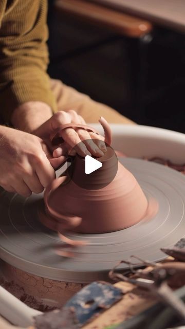 Florian Gadsby on Instagram: "Throwing and trimming an angular bowl, starting with how I pick these pots off the wheel. I keep a reclaim bucket to my left that has a sharp plastic lip, this way I can scrape the slip off my palms and fingers, which then allows me to pluck the pots off the wheel without them sticking to hands. This works for vessels like mug bodies, vases and jars, and for those, I cup my hands lightly around the pots and gently lift it away, I’m not squeezing, just making contact. At the exact same moment, I also spin the potter’s wheel, this breaks any sticky seal there might be between the two parts.    It’s worth noting that the above works better with some clays than others, for instance, very smooth bodies without any grog can stick to your hands even if you’ve scraped Florian Gadsby, I Cup, I Pick, Potters Wheel, Grog, Two By Two, Wheel, Lips, Bowl