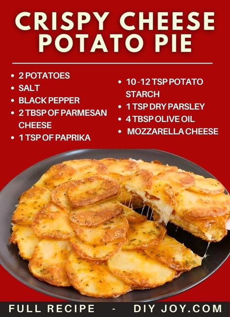 Crispy Cheesy Potato Pie via @diyjoycrafts Cheese And Potato Pie, Dips Party, Cheese Potato, Pancake Breakfast, Crispy Cheese, Cheesy Potato, Cheese Pies, Easy Recipe Ideas, Cheese Potatoes