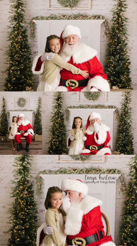 My Santa Mini Photo Sessions can be a personal experience for your family.  Check out these sweet photos from a Santa session and tips to prepare your little ones for a photo session with Santa. Indoor Santa Photoshoot, Santa Sessions Photography, Christmas Photo With Santa, Santa Pics Backdrop, Pictures With Santa Ideas Mini Sessions, Posing With Santa, At Home Santa Pictures, Santa Christmas Photos, Santa Photo Shoot Ideas