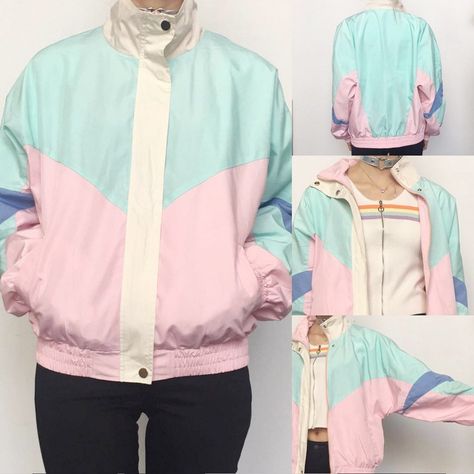 PASETL COLOR BLOCK KOKO BOMBER JACKET Color Blocking Jacket, 80s Color Block Outfit, Mens Outfits Casual, Vaporwave Fashion, Pastel Jacket, Colorblock Jacket, Colorful Jacket, Elle Fashion, Color Block Jacket