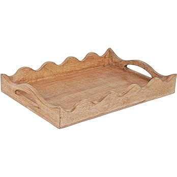 Amazon.com: Scallop Coffee Table Tray (Natural Finish) - “Scallop” - Wood Serving Tray w/Handles for Breakfast in Bed - Mango Wood Decorative Tray w/Felt Pads - Large Wooden Tray - 14” x 10” x 2” : Home & Kitchen Large Wooden Tray, Tray For Coffee Table, Wood Serving Tray, Ottoman Tray, Coffee Table Tray, Serving Trays With Handles, Serving Tray Wood, Table Tray, Serving Drinks