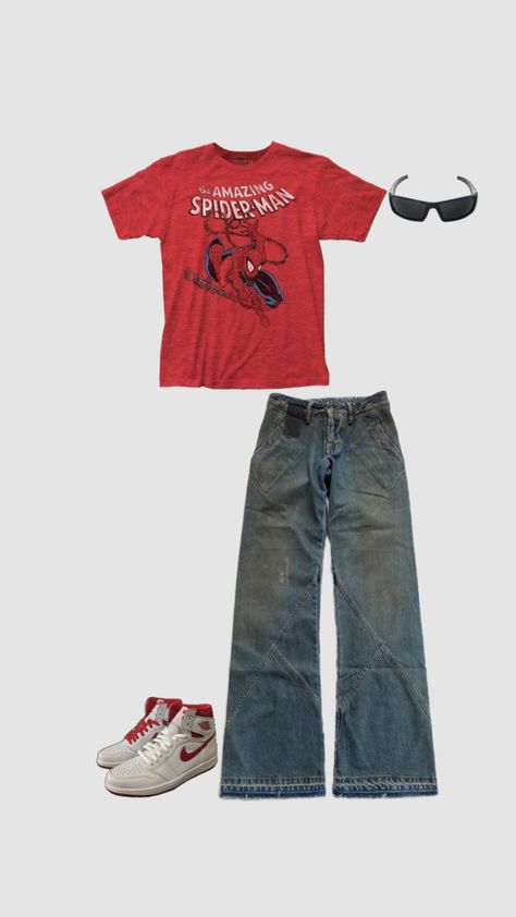 Spiderman T Shirt Outfit, Spiderman Shirt Outfit, Spiderman Outfit, Fire Clothes, Spiderman Shirt, Swaggy Outfits, Dream Clothes, Winter Fashion Outfits, Polyvore Outfits