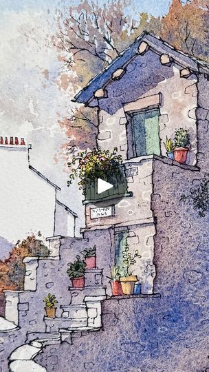 Bridge House, Learn Watercolor Painting, Ink And Watercolour, Pen And Wash, 50k Views, Cabin Art, Watercolor Architecture, Learn Watercolor, Watercolor Lessons