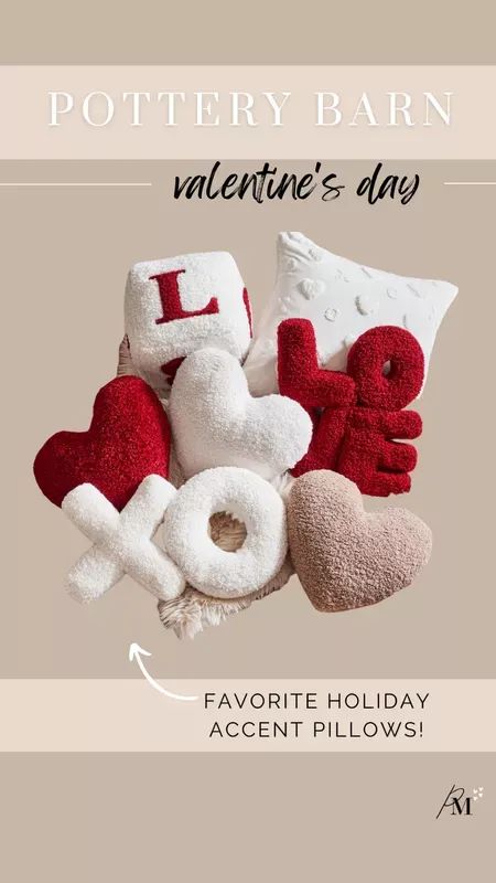 Valentines Day Pillows Diy, Valentine’s Day Pillows, Heart Pillow Pattern Sewing, Valentine Pillows, Valentines Pillow, Holiday House Decor, Valentine Pillow, Pottery Barn Pillows, Heart Pillows