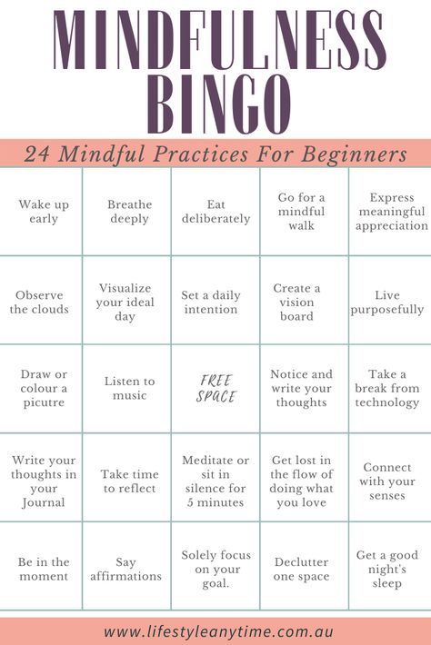 Simple activities to include in your day for mindfulness. Choose a new activity to try each day to find which mindful activity you like best. New Activities To Try, Easy Mindfulness Activities, Fun Mindfulness Activities For Adults, Simple Mindfulness Activities, Mindfulness Monday Activities, Mindfulness Bingo, Mindfulness Bingo For Adults, Mindfullness Activities, Growth Mindset Lesson Plans