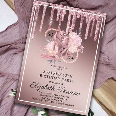 50th Birthday Party Women, Birthday Party Women, 50th Birthday Surprise, 50th Birthday Party For Women, Surprise 50th Birthday Party, 50th Birthday Invitation, Surprise Birthday Invitations, Gold Ombre, Birthday Roses