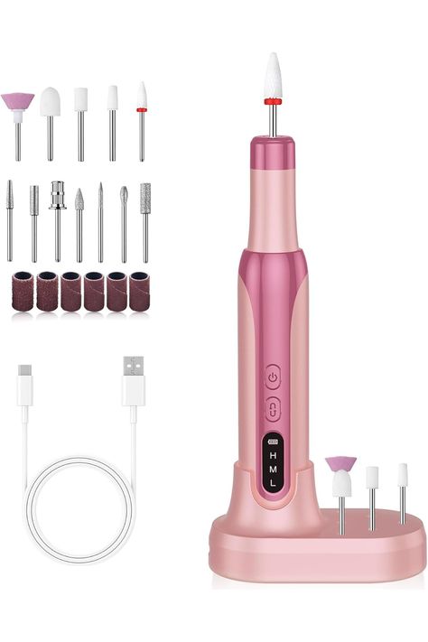 Cordless Nail Drill, High Speed Nail Drill Kit Professional, 3-speed Change Nail Drill Machine with 12 Nail Drill Bits, Double Mode Charging Efile Nail Drill for Nail Gel Removal Exfoliation (16CM) Gel Removal, Nail Drill Bits, Drill Machine, Nail Drill Machine, Womens Nails, Nail Drill, Nail Gel, Drill Bits, High Speed