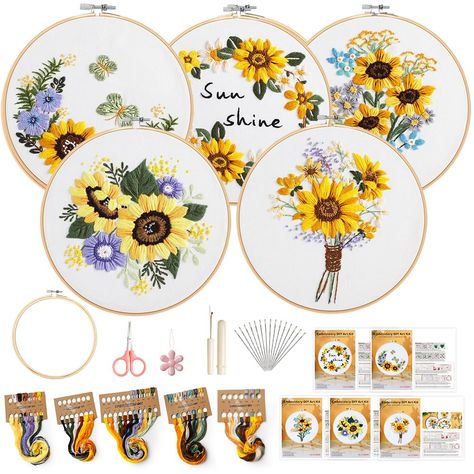 PRICES MAY VARY. 【Stunning Sunflower Designs】Unleash your creativity with our hand embroidery kit featuring a vibrant collection of five distinct sunflower patterns. Each design is a canvas for mastering new techniques and infusing your space with a burst of joy and positivity. As you stitch away, you'll find a sense of accomplishment and newfound confidence in your crafting skills. 【Detailed Instructions Included】The embroidery kit includes a detailed guide that walks you through the embroidery Sunflower Designs, Simple Hand Embroidery Patterns, Beginner Embroidery Kit, Beginner Embroidery, Hand Embroidery Kits, Sunflower Gifts, Hand Embroidery Kit, Crazy Quilt, Embroidery Patterns Free