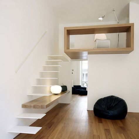 Space Saving Staircase, White Stairs, Escalier Design, Loft Interior, Interior Design Per La Casa, Floating Stairs, Modern Home Interior Design, 아파트 인테리어, Interior Stairs