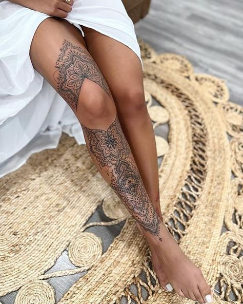 Wish Tattoo, Mandala Tattoo Leg, Tattoo Bein Frau, Shin Tattoo, Full Leg Tattoos, Boho Tattoos, Hip Tattoos Women, Tattoos For Black Skin, Leg Tattoos Women