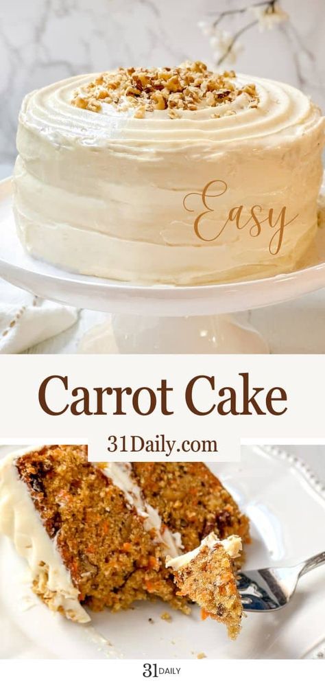 This Carrot Cake Recipe with cream cheese frosting is a made-from-scratch, utterly moist, and mouthwateringly delicious layer cake. It's easy and rather quick to make and filled with carrots, warm spices we love, chopped nuts, and raisins. And it's irresistible! Carrot Cake Recipe Homemade, Moist Carrot Cake, The Best Carrot Cake, Moist Carrot Cakes, Easy Carrot Cake, Best Carrot Cake, Salty Cake, Homemade Cake Recipes, Cream Cheese Icing