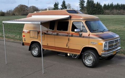 Awning 70s Camper Van, Camper Van Exterior, Van Exterior, 70s Van, Chevrolet Van, Ram Van, 4x4 Camper Van, Camper Van Life, 4x4 Van