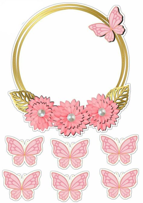 Butterfly Cake Topper Printable, Topper Kupu Kupu, Happy Birthday Cake Topper Printable, Rose Gold Cake Topper, Baby Boy Cake Topper, Pink Cake Toppers, Cupcake Toppers Free, Diy Cake Topper Birthday, Baby Food Jar Crafts