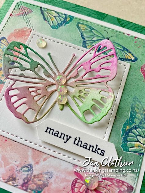 Stampin Up Butterfly Basics Cards, Diy Butterflies, Butterfly Stamp Cards, Stampin Up Butterfly Basics, Butterfly Cards Handmade, Stampin Up Butterflies Thinlits Dies, Stampin Up Butterfly Brilliance, Butterfly Themed Birthday Party, Butterfly Bouquet