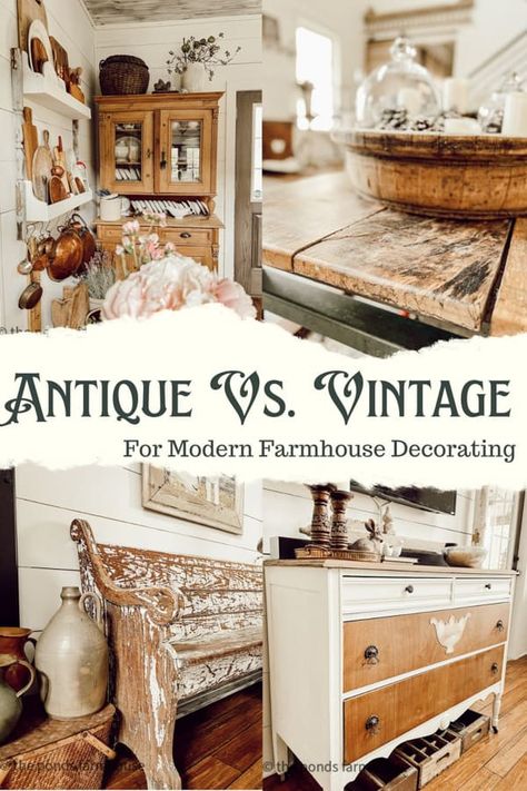 Modern Farmhouse Antique Decor, Farmhouse Antique Living Room, Antique Boho Farmhouse Decor, Vintage Furniture Repurposed, Antique Furniture In Kitchen, Antique Decorating Ideas For The Home, Decorating With Vintage Items Farmhouse, Thrifted Farmhouse Decor, Antique Wall Decor Ideas