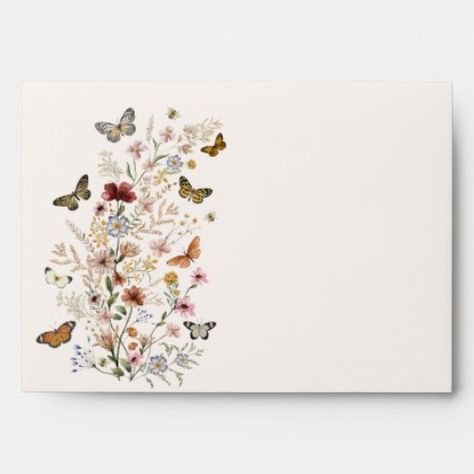 $1.05 - Wildflowers with Butterflies Floral Garden Wedding - botanical flower pattern, baby in bloom girl shower, vintage butterflies, classy rustic boho chic, miss to mrs bridal shower, wedding invitation, elegant bohemian retro whimsical, watercolor wildflower, fall in love, spring summer autumn floral garden Floral Garden Wedding, Butterfly Wedding Invitations, Vintage Butterflies, Butterfly Invitations, Rustic Watercolor, Watercolor Wildflowers, Baby In Bloom, Rustic Romance, Butterfly Baby Shower