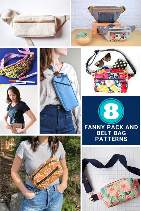 8 Fanny Pack and Belt Bag Sewing Patterns - Sewing With Scraps Belt Bag Sewing Pattern, Diy Fanny Pack Pattern Free, Hip Bag Pattern Free, Diy Belt Bag, Fanny Pack Sewing Pattern, Sewing With Scraps, Belt Bag Pattern, Material Crafts, Fanny Pack Pattern