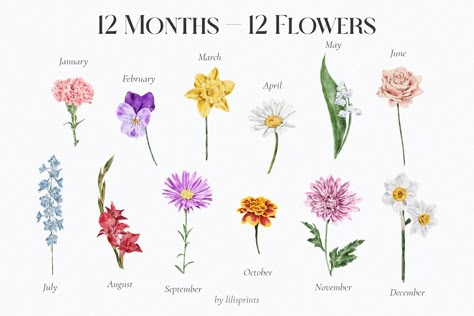 March Symbols Birth Month, Birth Flower Tattoos In Color, Birth Month Flowers In Color, Watercolor Birth Month Flowers, July Tattoo Ideas Birth Month, July Flower Tattoo Birth Month, July Month Flower, Watercolor Birth Flowers, Tattoo Names