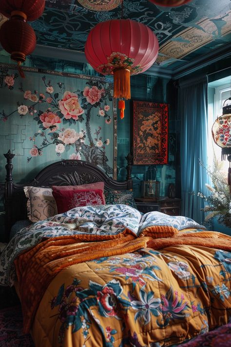 21 Eclectic Bedroom Ideas Bright Bedroom Colors, Dark Boho Bedroom, Dark Green Rooms, Bold Bedroom, Dark Boho, Bedroom Stuff, Earthy Bedroom, Sage Green Bedroom, Moody Bedroom